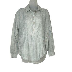 ANTHROPOLOGIE Size S Gray Gauzy Cotton V Neck Side Button Popover Shirt‎ Blouse.